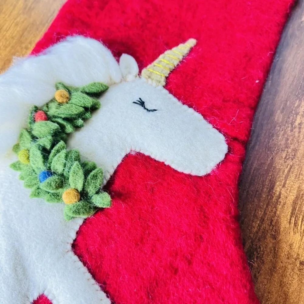 ELIZABETH West Elm & Pottery Barn Kids UNICORN Felted Christmas Stocking NWOT